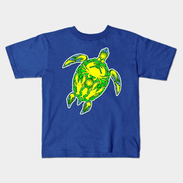 Sea Turtle Reef Marine Life Abstract Symbol Tattoo Style Kids T-Shirt by BluedarkArt